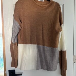 Colorblock Crew Neck Sweater - Brown, Gray, and Cream